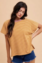Stripe Soft Brushed Knit Dolman Sleeve Top Annie Wear